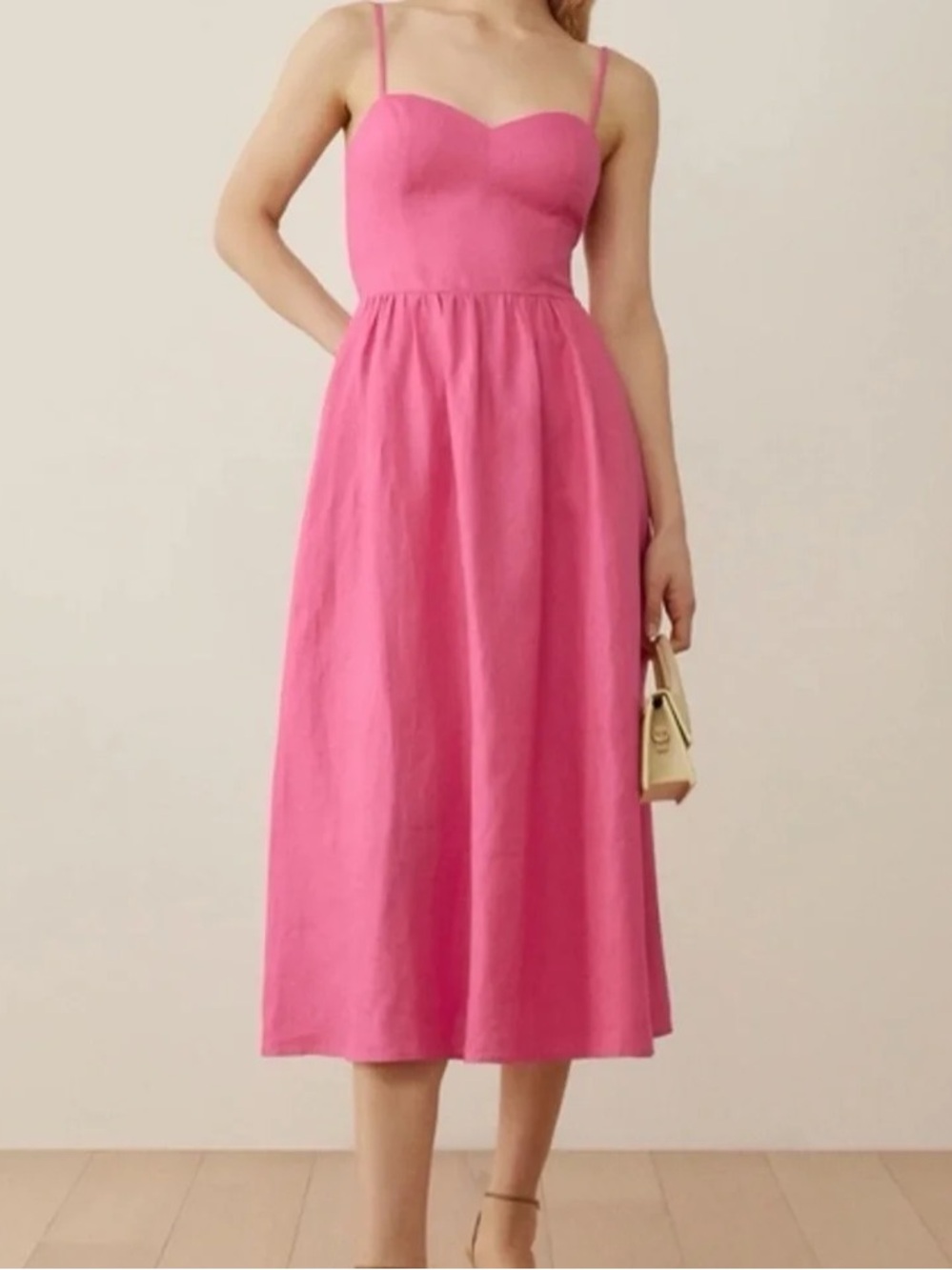 Reformation Women's Pink Spaghetti-Strap Midi Dress 6